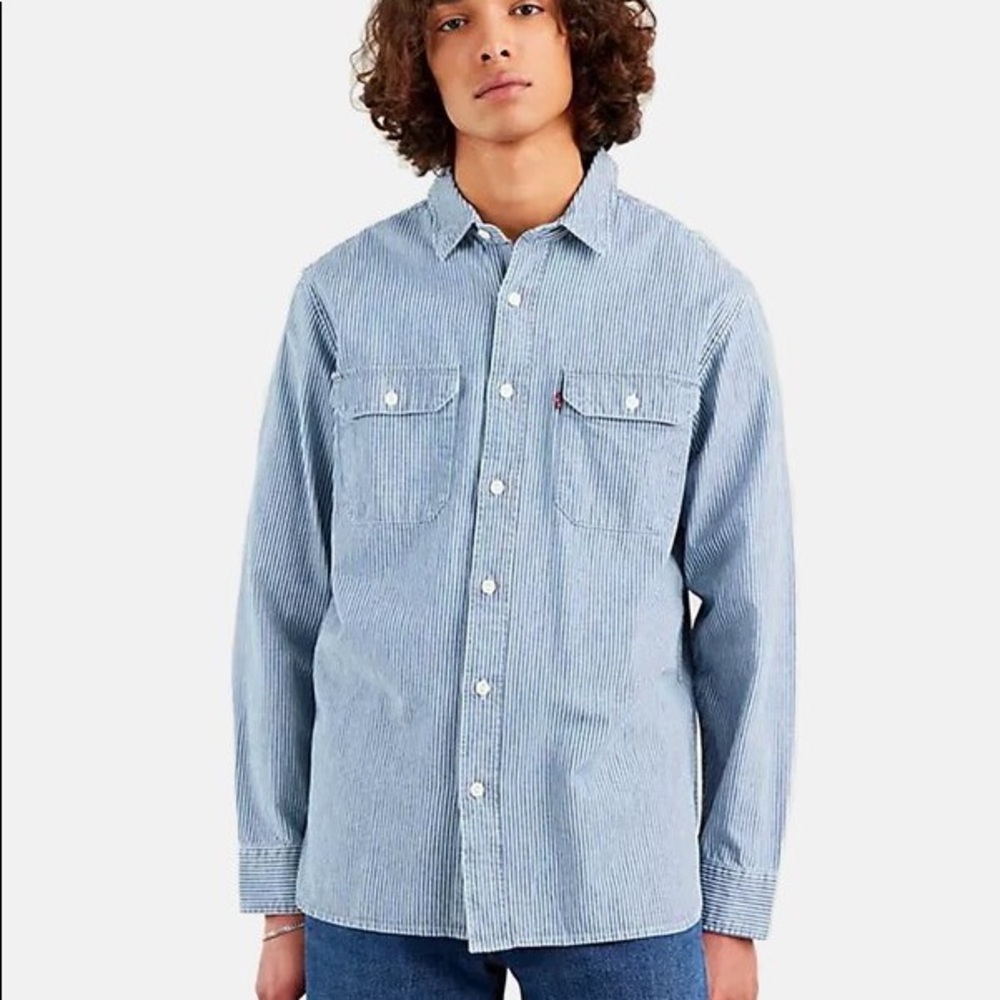 Vintage Levi’s Classic Workers Shirt Shacket Hickory Striped Rinse Button Up
